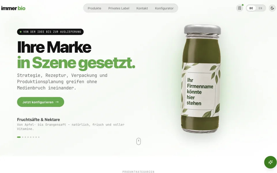 The taste step of the private label configurator with sliders, balance score and Shotty’s answer